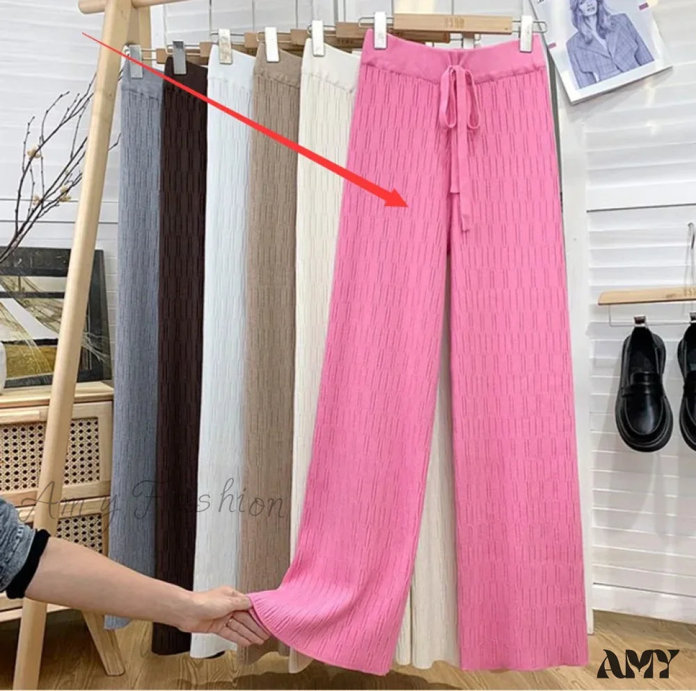 High-Waisted Thin Casual Trendy Drape Wide-Leg Pants Pink / One Size