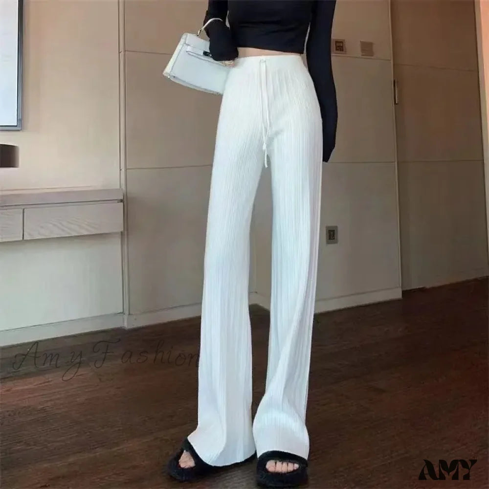 High-Waisted Thin Casual Trendy Drape Wide-Leg Pants White / One Size