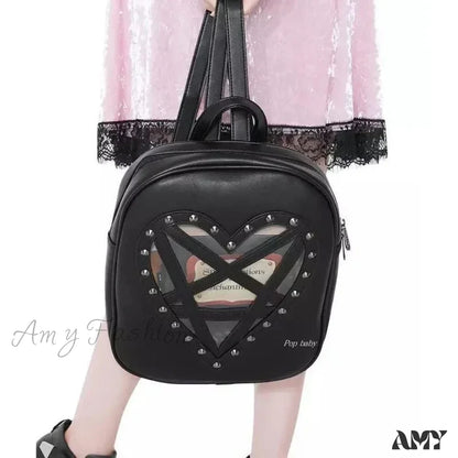 Hollow Punk Pentacle Gothic Out Pu Bag Cosplay Heart Black Leather Rock