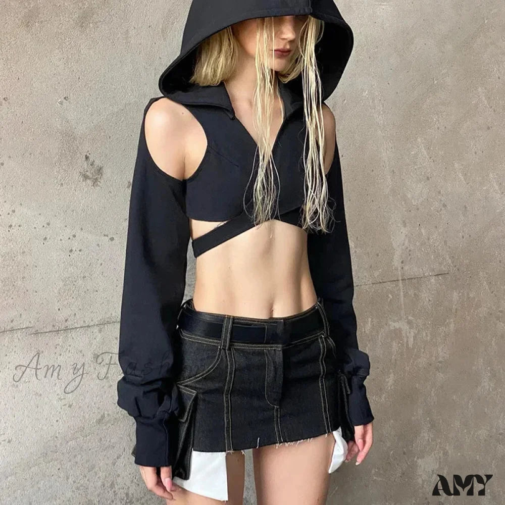 Hooded Trendy Sexy Y2K Subversive Grunge Long Sleeve Streetwear Women Crop Top