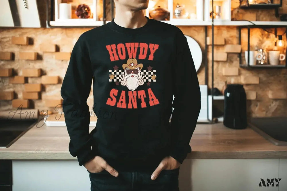 Howdy Santa Vintage Party Girl Christmas Hoodie Black / S