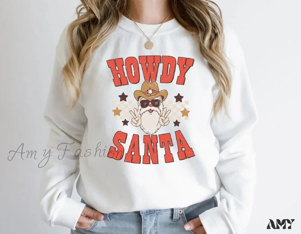 Howdy Santa Vintage Party Girl Christmas Hoodie White / S