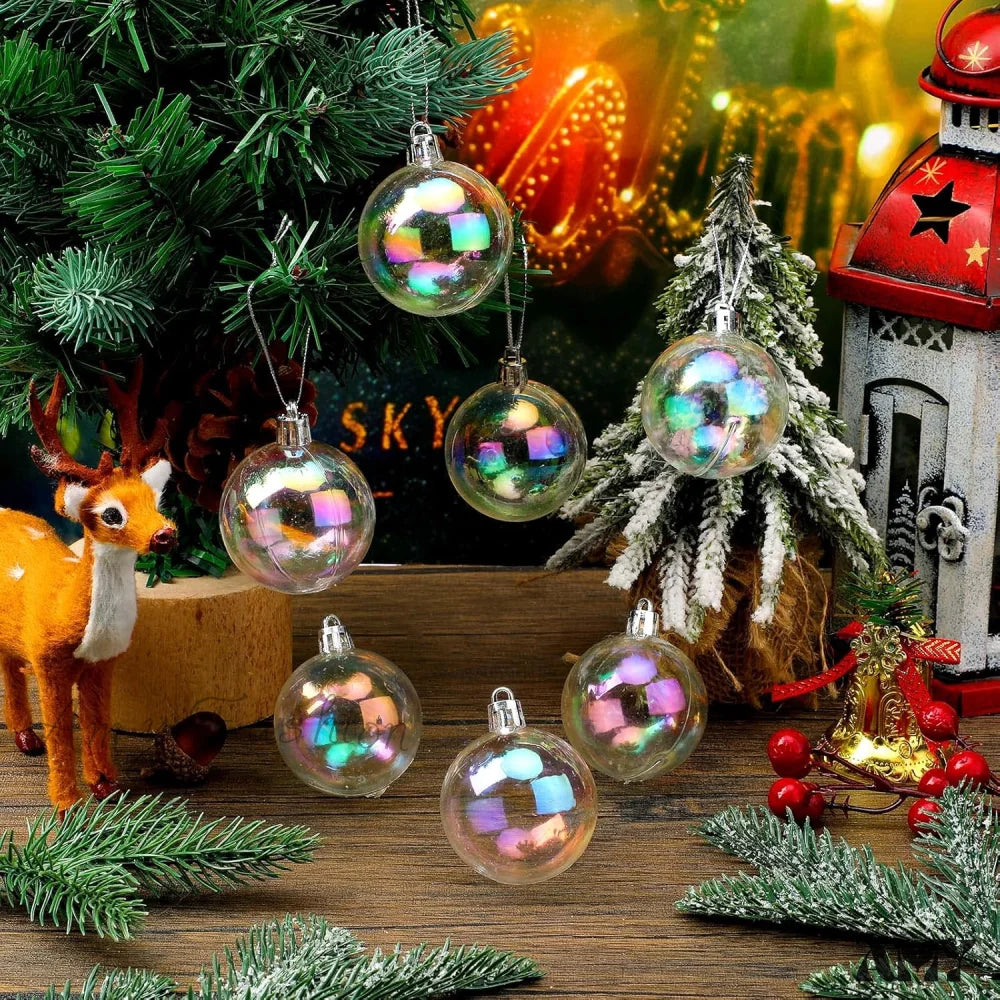 Iridescent Plastic Clear Bubble Hanging Ornaments - 24 Pcs 1.57 Inch