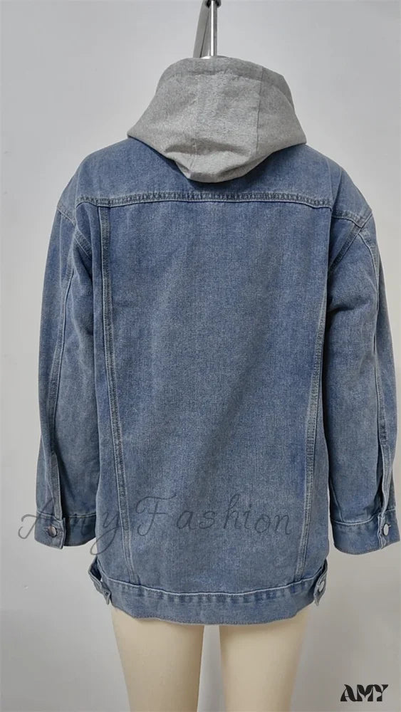 Jean Autumn Oversized Denim Detachable Hoodies Baggy Fashion Jacket