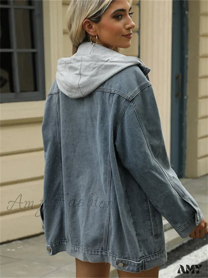 Jean Autumn Oversized Denim Detachable Hoodies Baggy Fashion Jacket