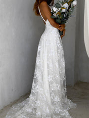 V-neck Lace Open Long Dress