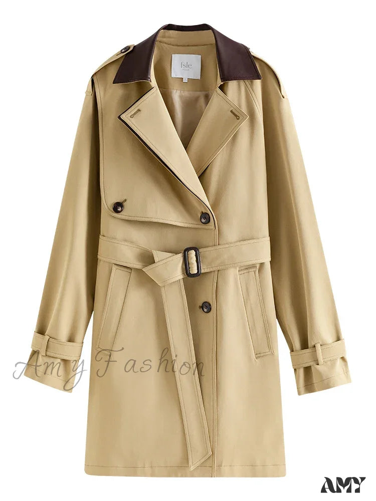 Khaki Contrasting Mid-Length Windbreaker Loose Trench New Style Coat