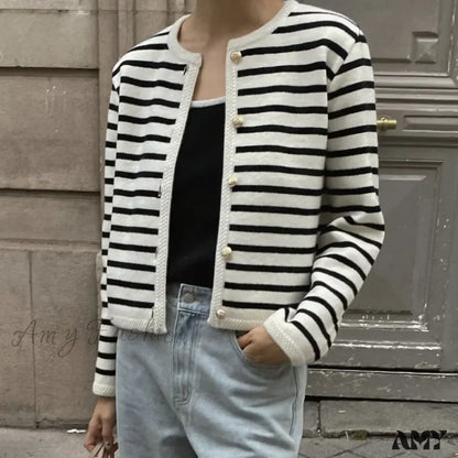 Knit Striped Shorts Long Sleeve Slim Two Piece Sets Sweater