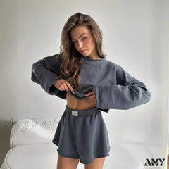 Knitted Long Sleeve Hoodie Shorts Jogger Suit