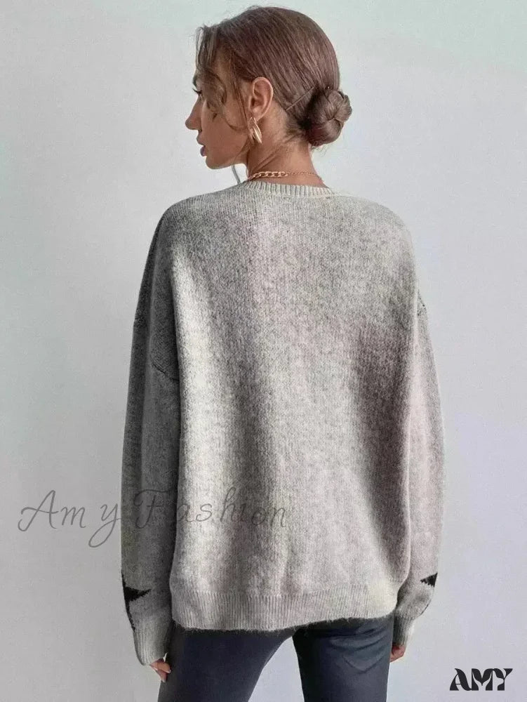 Knitted Loose Casual O-Neck Star Thick Elegant Winter Sweater