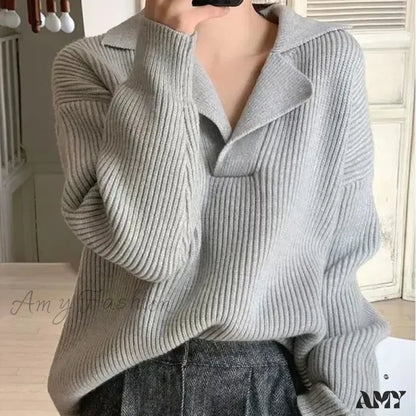 Korean Fashion Loose V Neck Long Sleeve All Match Warm Sweater