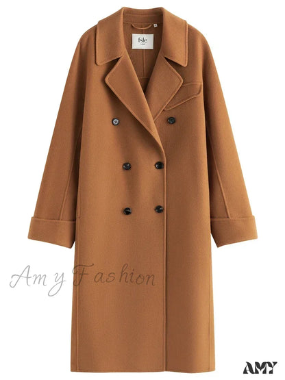 Korean Full Woolen Long Autumn Winter Hepburn Double-Sided Special Color Gentle Wind Coat