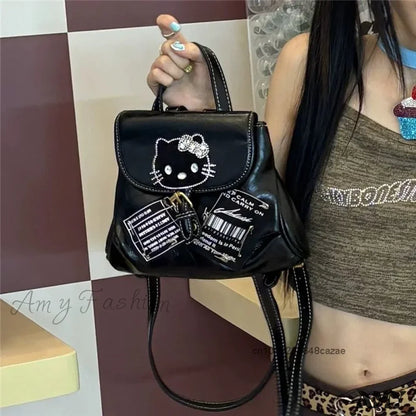 Korean Girl Cool Backpack Y2K Bag Spicy Kitty Casual Style Mini Sweet Hello