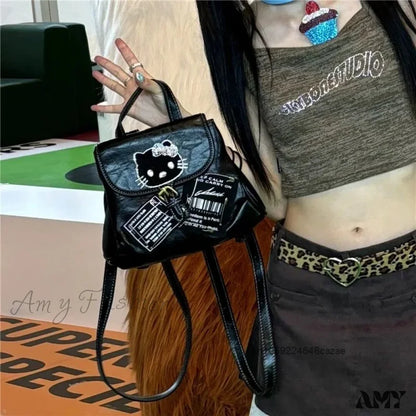 Korean Girl Cool Backpack Y2K Bag Spicy Kitty Casual Style Mini Sweet Hello