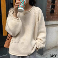 Korean Knitted Pullover Women O-Neck Jumper Long Sleeve Autumn Winter Cozy Loose Stylish Chic