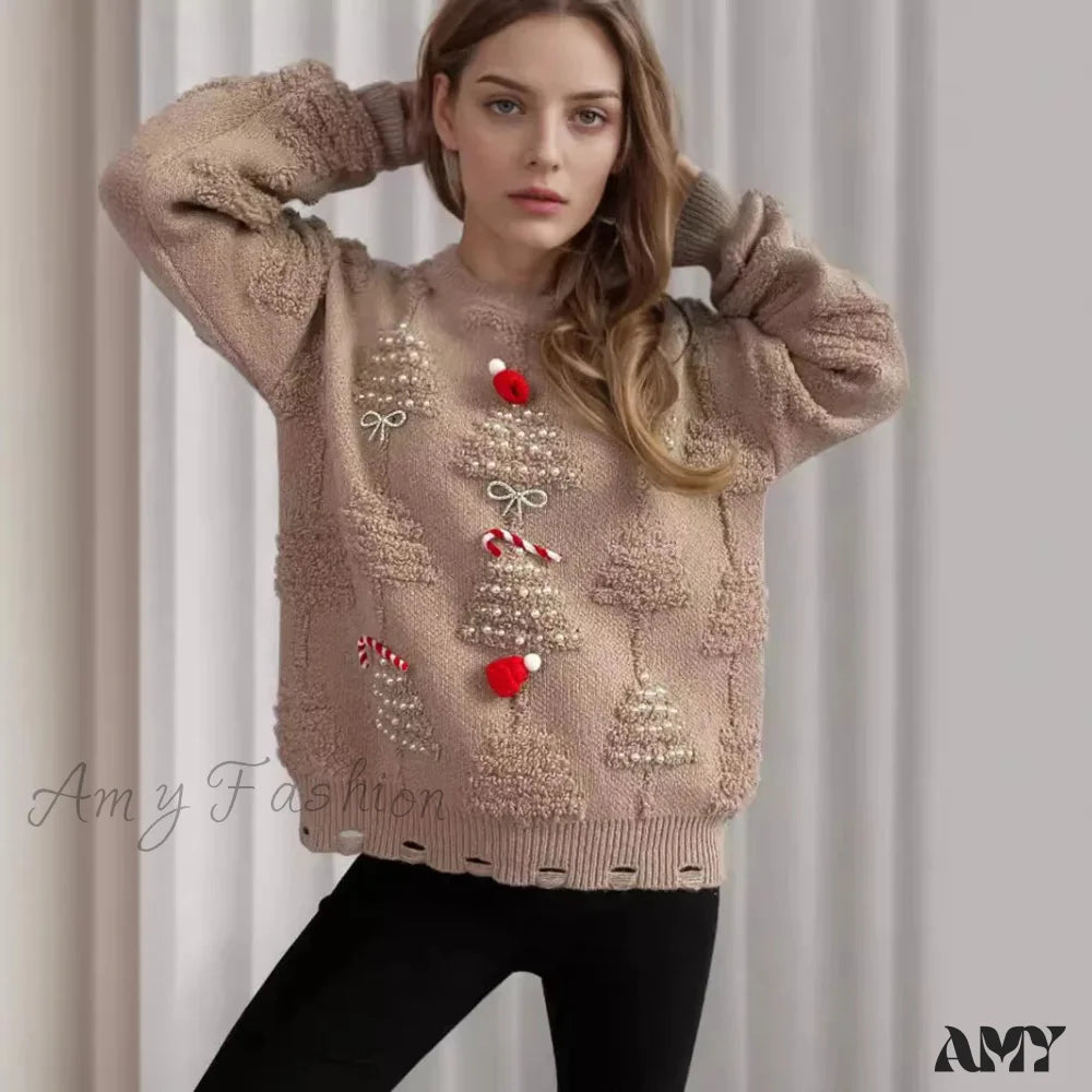 Korean Style Casual Loose Jumper With Chic Bow Christmas Sweater