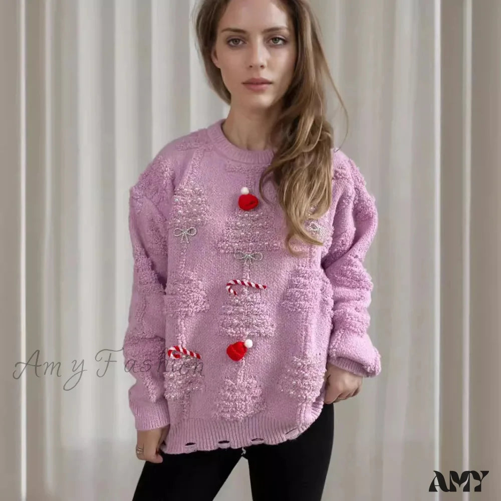 Korean Style Casual Loose Jumper With Chic Bow Christmas Sweater