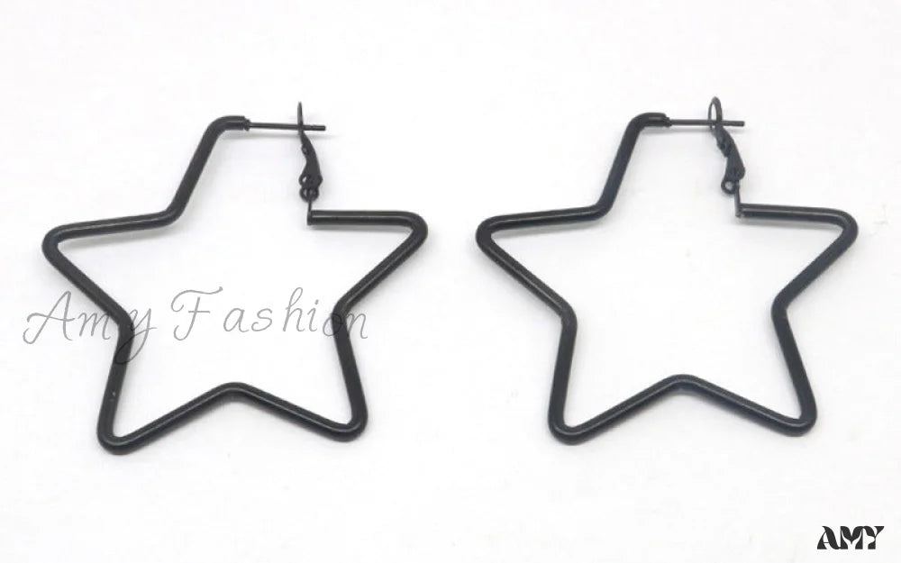 Korean Style Five-Pointed Star Delicate Hoop Black 2Mmx50Mm