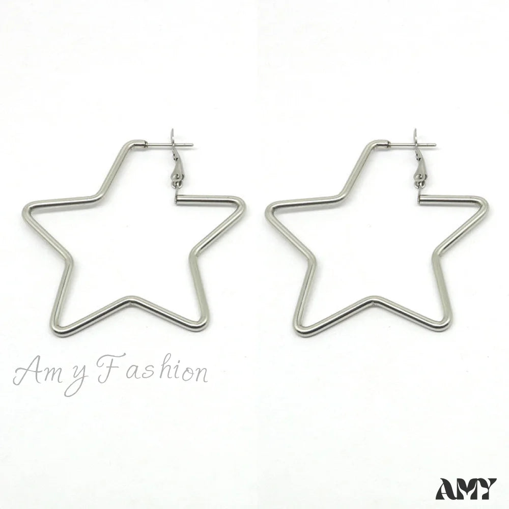 Korean Style Five-Pointed Star Delicate Hoop Titanium 2Mmx50Mm(Outer Diameter)