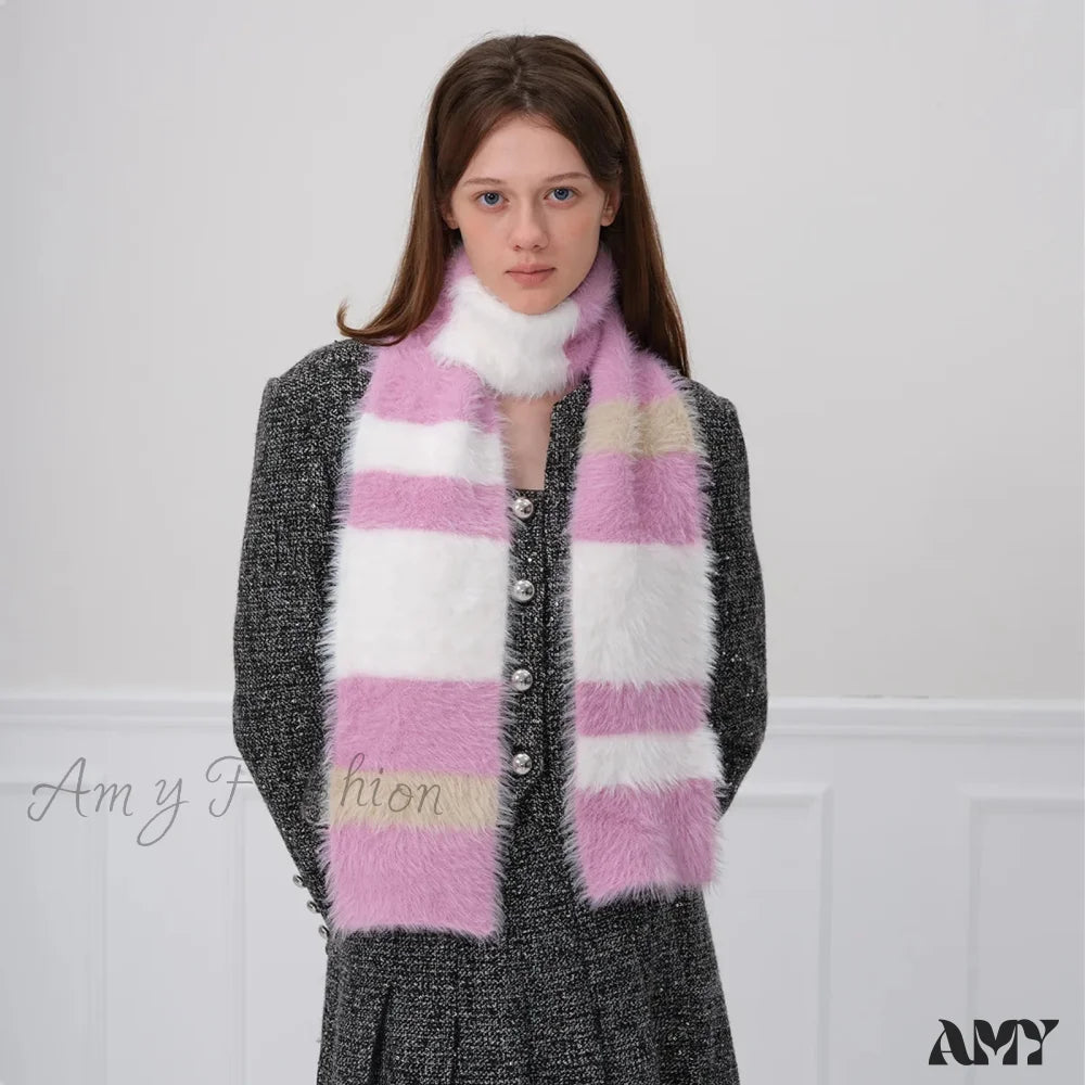 Korean Style Soft Warm Stripe Knitted Scarf For Autumn/Winter