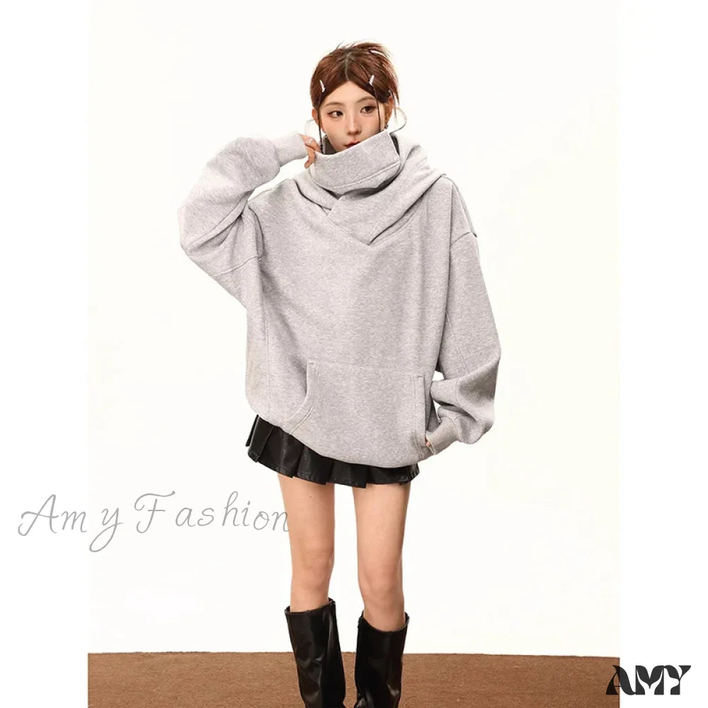 Korean Y2K Chic Loose Streetwear Oversized Harajuku Warm Hoodie Gray / M