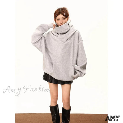 Korean Y2K Chic Loose Streetwear Oversized Harajuku Warm Hoodie Gray / M