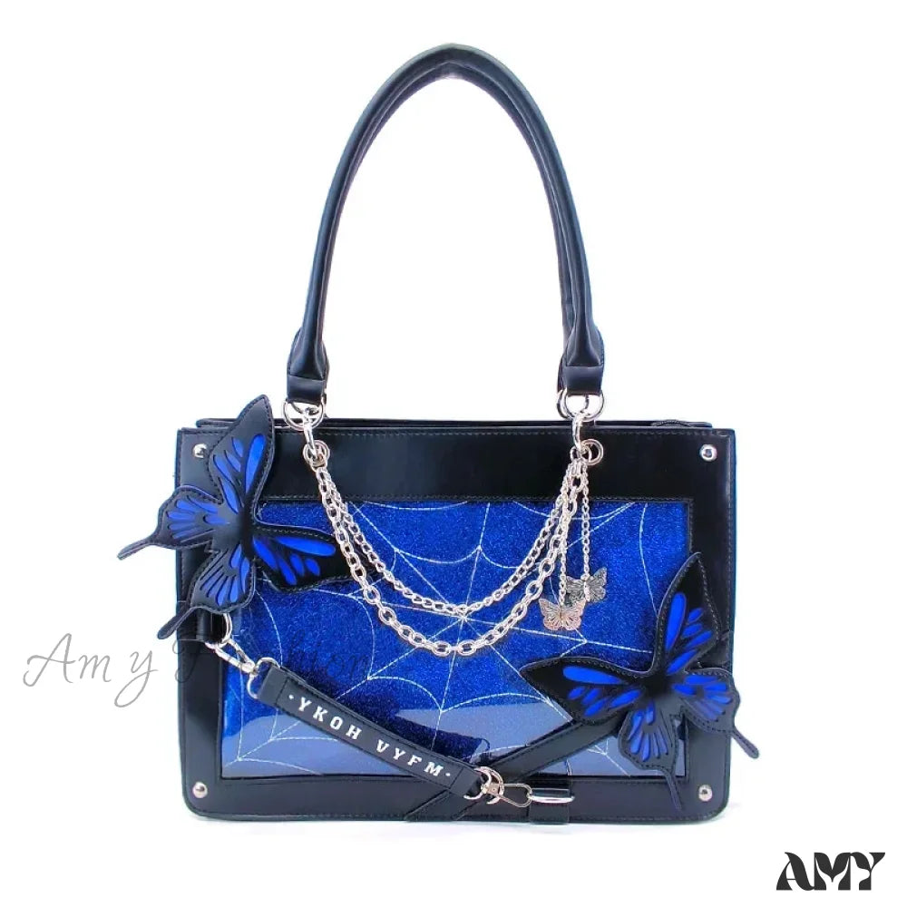 Labyrinth Diy Lolita Butterfly Spider Y2K Chain Bag Transparent Web Gothic Black Blue