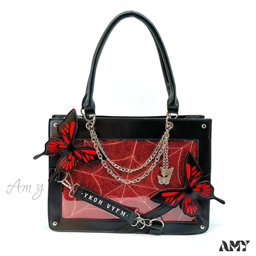 Labyrinth Diy Lolita Butterfly Spider Y2K Chain Bag Transparent Web Gothic Black Red