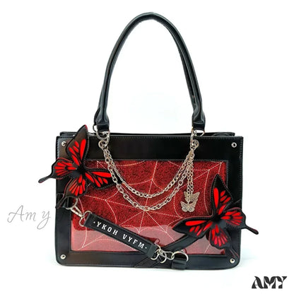 Labyrinth Diy Lolita Butterfly Spider Y2K Chain Bag Transparent Web Gothic Black Red