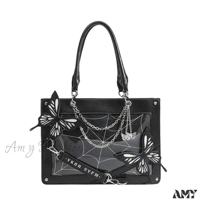 Labyrinth Diy Lolita Butterfly Spider Y2K Chain Bag Transparent Web Gothic Black White