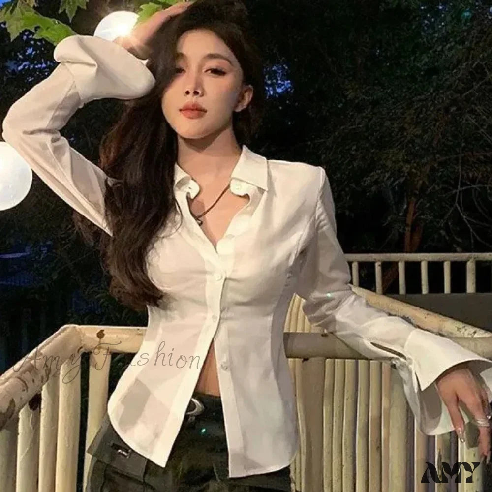 Lace Hotsweet Flare Solid Streetwear Wild Tops Blouse White / S