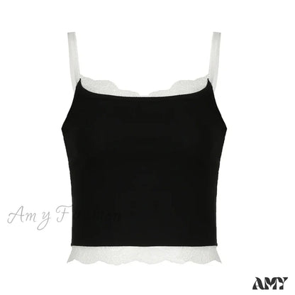 Lace Patchwork Solid Cropped Sleeveless Knitted Mini Crop Top