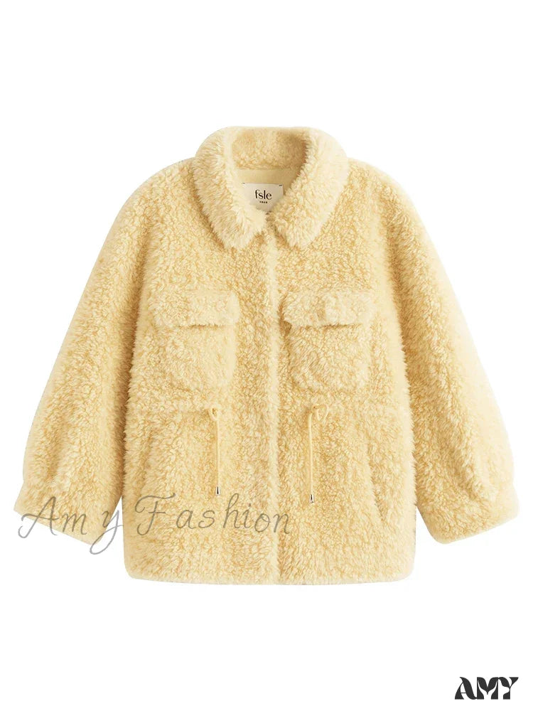 Lamb Fur Autumn Winter Imitation Short Yellow Jacket