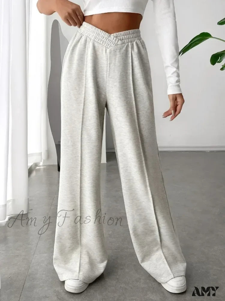 Large High-Waisted Wide Leg Fashionable Versatile Casual Pants Gray / Xl