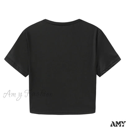 Letter Design Graphic Silm Fit Short Sleeve Crop Top