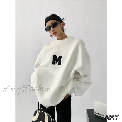 Letter Embroidery Oversize Long Sleeve Loose Streetwear Hoodie