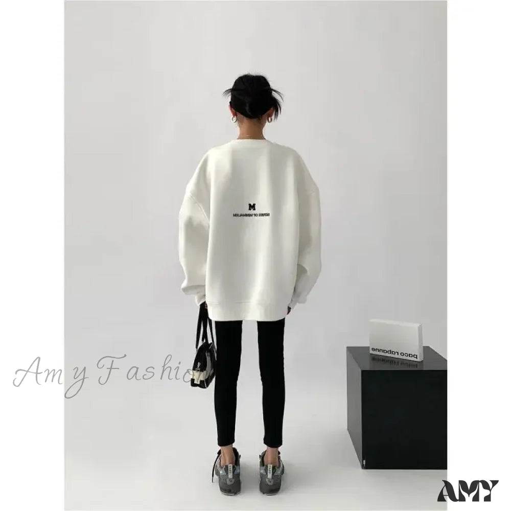 Letter Embroidery Oversize Long Sleeve Loose Streetwear Hoodie