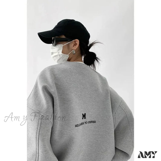 Letter Embroidery Oversize Long Sleeve Loose Streetwear Hoodie