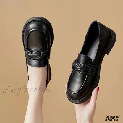 Loafers Spring Summer 2024 Korean Style Versatile Flat Shoes With Skirt Women’s Chunky Heel Black