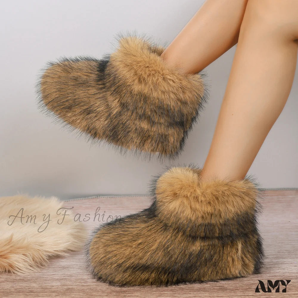 Long Plush Faux Fur Plus Size New Women’s Short Tube Snow Boots Shoes