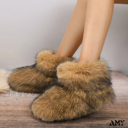 Long Plush Faux Fur Plus Size New Women’s Short Tube Snow Boots Shoes Brown / 36