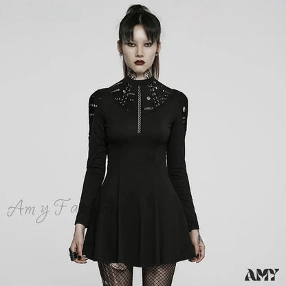 Long Sleeve Daily Wear Mesh Knitted 3D Chain Printing Drawstring Waist Retro Gothic Dress