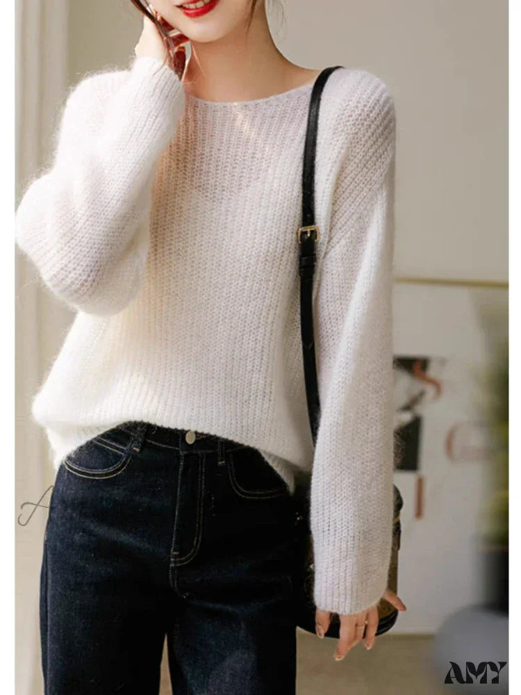 Long Sleeve Knitted Pullover V-Neck Fashion Basic Solid Ol Sweater