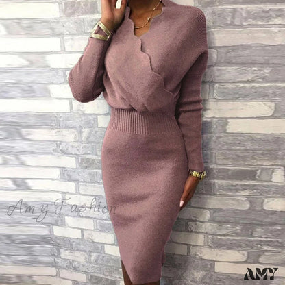 Long Sleeve Slim Fit Knee Dress