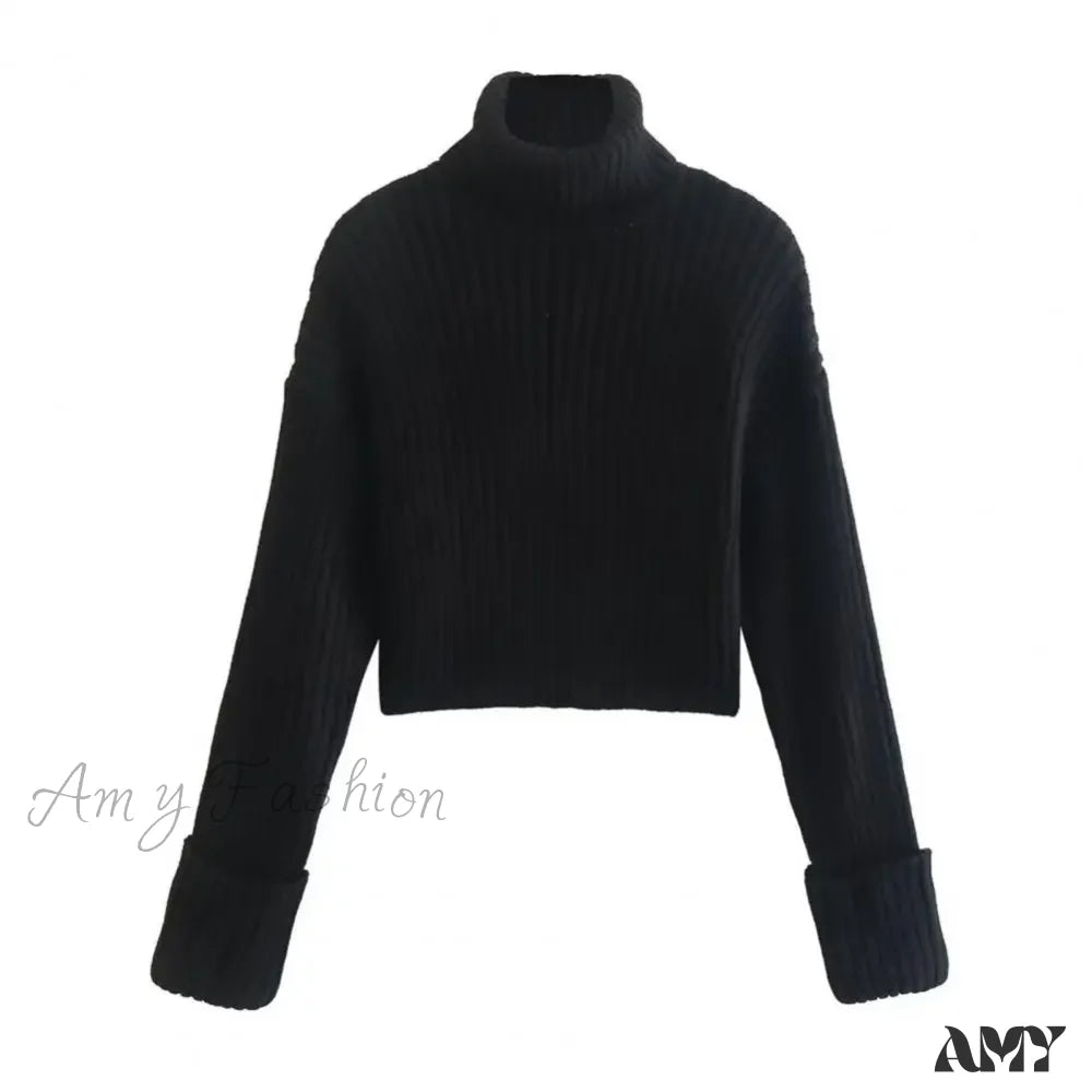 Long Sleeve Women Top Cozy Knitted Women’s Fall Winter High Collar Neck Protection Stylish