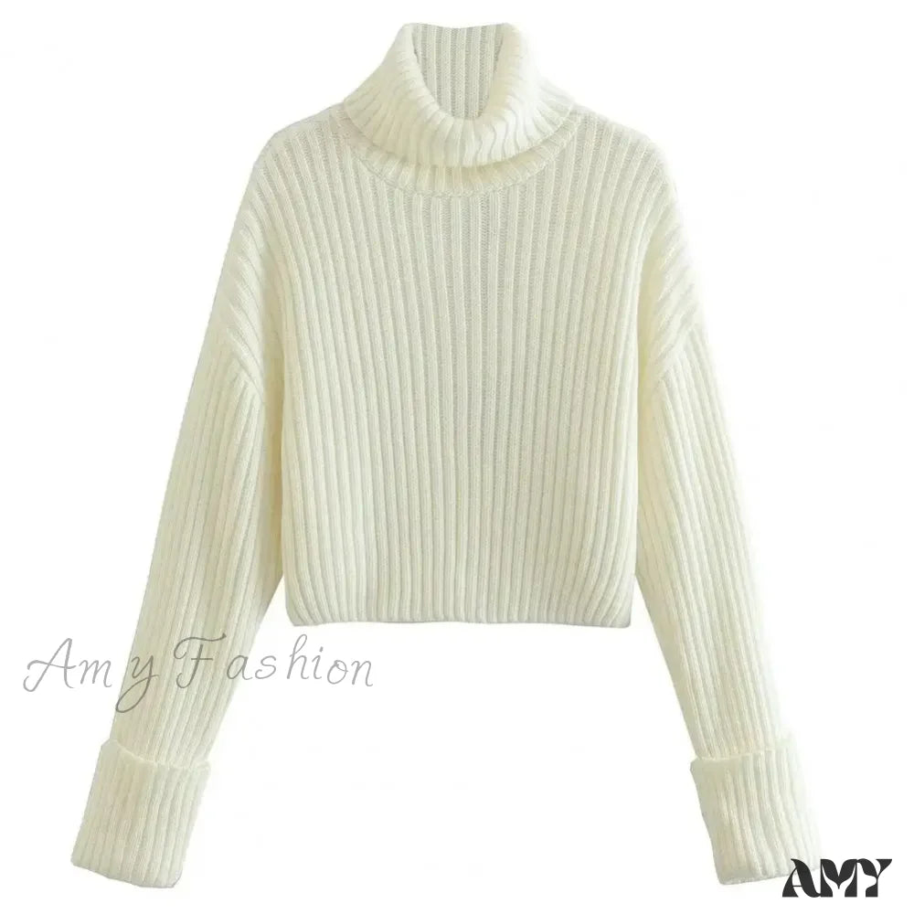 Long Sleeve Women Top Cozy Knitted Women’s Fall Winter High Collar Neck Protection Stylish