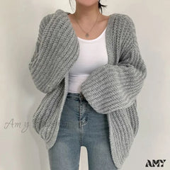 Loose Casual Solid Color Autumn Winter Versatile V Neck Knitted Sweater
