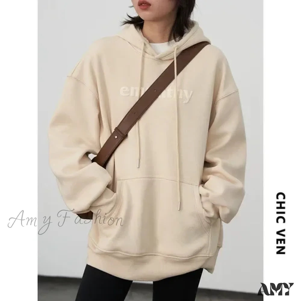 Loose Casual Warm Comfortable Trendy Elegant Cozy Stylish Hoodies Apricot / S