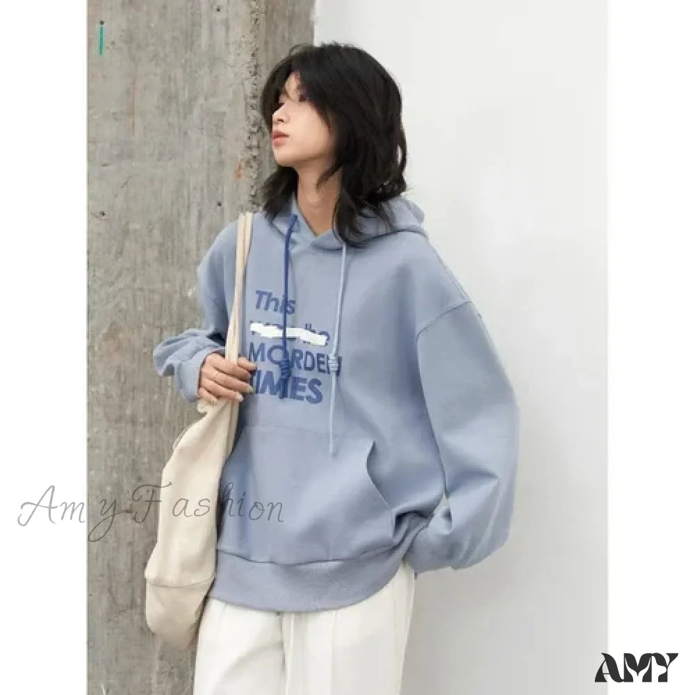 Loose Fashion Trendy Comfortable Stylish Long Sleeve Cozy Elegant Hoodies Blue / S