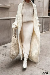 Loose Knitted Cardigan Women 2024 Autumn Winter Elegant Long Outerwear Stylish Chic Cozy